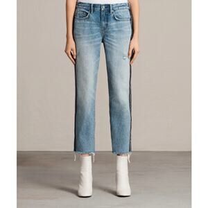 ALLSAINTS Women’s Boyfriend Stripe Side Jeans Blue Mid Rise Size 26